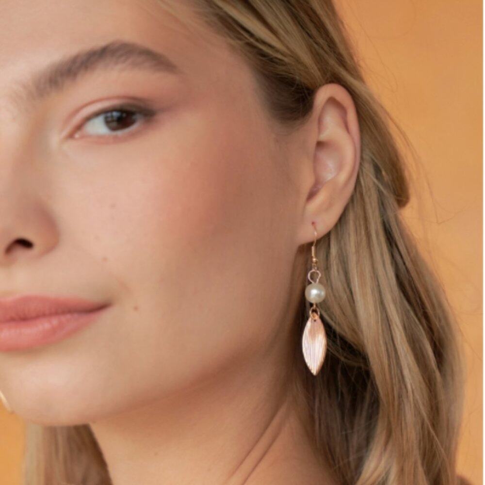 Gold & Pearl Feather Drop Earrings
